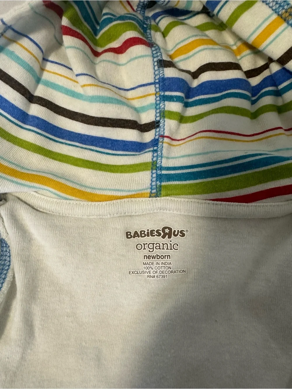 BabiesRUs Cream Hoodie Jacket with Blue Trim and Animal Pockets
